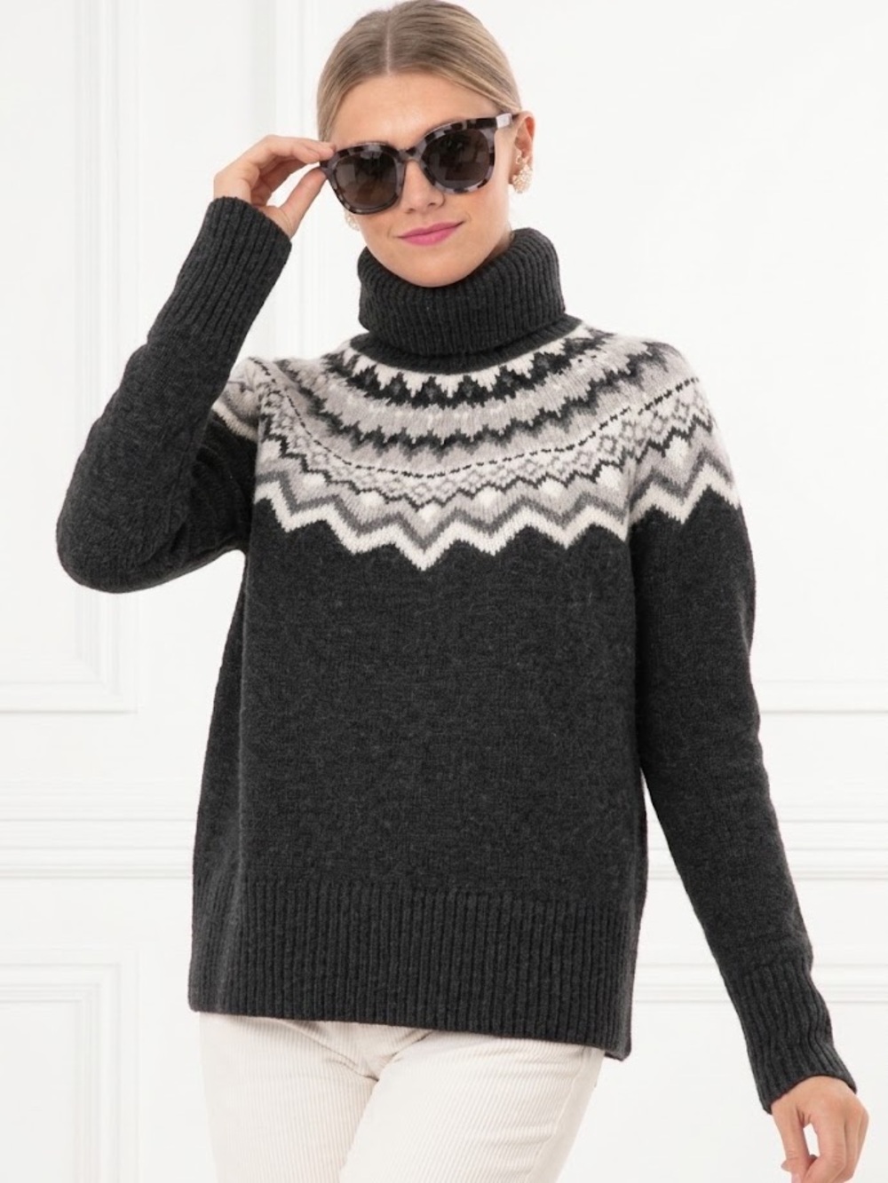 Tuckernuck Charcoal and White Fair Isle Turtleneck Sweater